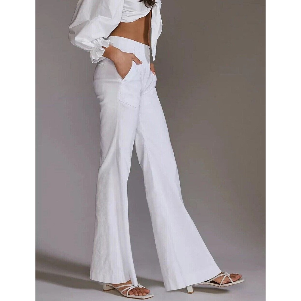 Maeve Anthropologie The Naomi Wide Leg Pants Womens 4 White Linen Stretch NWT - Picture 4 of 13